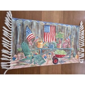 Americana Garden Flag Throw Rug‎ Backyard Summer 36x22 Fourth Of July